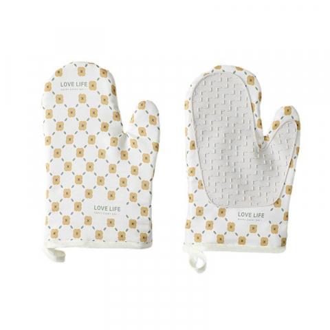 Accesorii și ustensile in bucatarie - Set 2 manusi cuptor  manusa de bucatarie,  rezistenta 330 grade, textil si cauciuc, 26.5x18 cm, alb