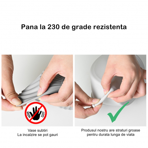 Set 2 tavi din silicon ecologic pentru air fryer  temperatura maxima 230 grade, reutilizabile, reciclabile, cu manere anti-alunecare, fund antiaderent, 18.7 x 19.5 x 7 cm, gri [2]