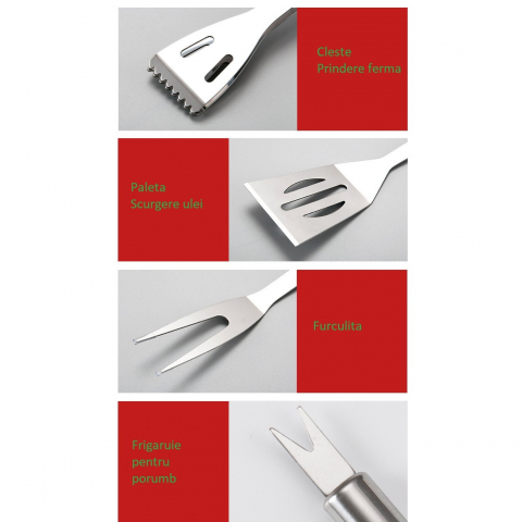 Set 20 ustensile pentru gratar, din otel inoxidabil, geanta oxford, argintiu [4]
