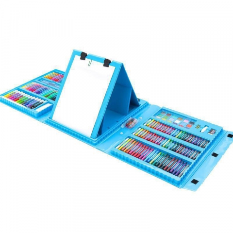 Îngrijire, transport și organizare pentru bebeluși și copii - Set 208 piese, complet pentru pictura si desen, tip servieta, 3-12 ani, 32.6 x 27.7 x 6 cm, albastru