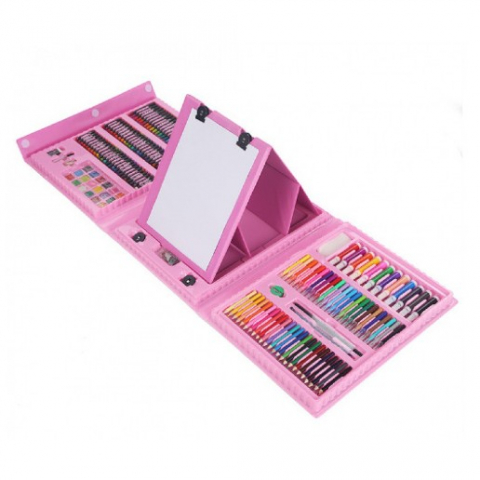 Îngrijire, transport și organizare pentru bebeluși și copii - Set 208 piese, complet pentru pictura si desen, tip servieta, 3-12 ani, 40.5 x 5 x 30 cm, roz