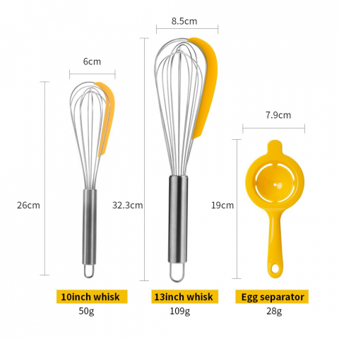 Set 3 ustensile pentru bucatarie  2 teluri, un separator oua, inox/silicon, galben [4]