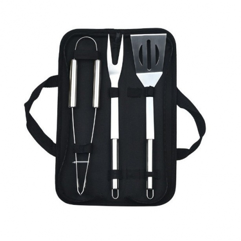 Organizatoare si accesorii pentru bucatarie - Set 3 ustensile pentru gratar, din otel inoxidabil, geanta oxford, argintiu