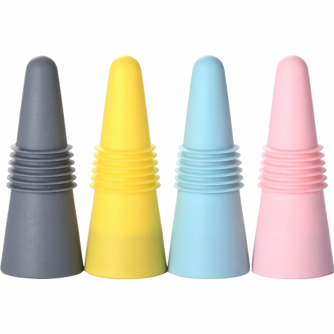 Accesorii și ustensile in bucatarie - Set 4 dopuri reutilizabile din silicon  pentru sticle de vin, bautura, multicolor
