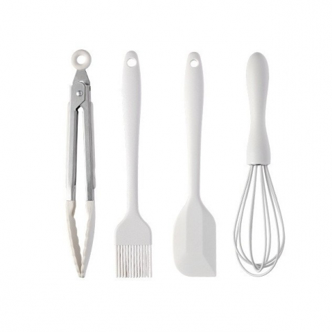 Organizatoare si accesorii pentru bucatarie - Set 4 ustensile de bucatarie, din silicon+inox, termorezistente, antiaderente, 20 x 15 x 4 cm, alb ivory