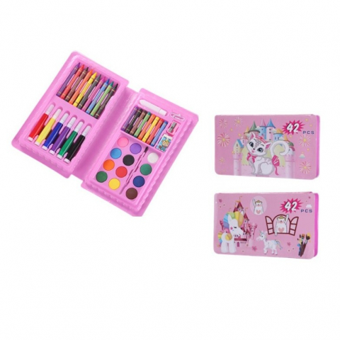 Set 42 piese de pictura si desen, tip penar, model pisicuta, 24.3 x 13 x 3 cm, roz [1]