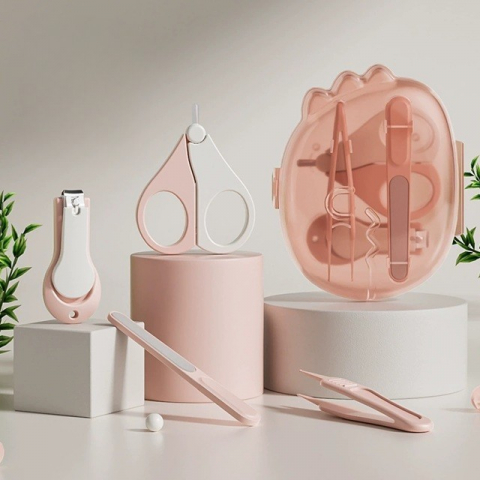 Set 4in1 de ingrijire unghii pentru bebelusi, cutie de depozitare dinozaur transparent, 0-6 ani, 11.5 x 9 x 3 cm, roz [1]