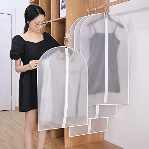 Set 5 huse de depozitare cu fermoar, pentru haine, de protectie, pentru voiaj, netesut, rezistent la praf, 60x100 cm, transparent-alb [3]