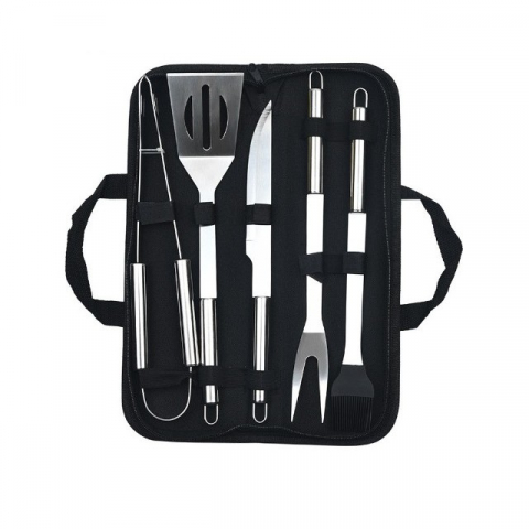 Organizatoare si accesorii pentru bucatarie - Set 5 ustensile pentru gratar, din otel inoxidabil, geanta oxford, argintiu