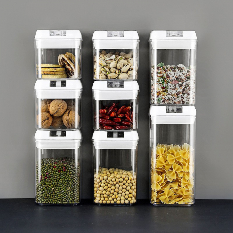 Set 6 recipiente din plastic, pentru alimente/obiecte, inchidere ermetica, 2 x 0.5l, 2 x 0.8l, 2 x 1.2l, capac alb, transparent [4]