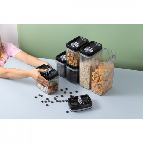 Set 6 recipiente din plastic, pentru alimente/obiecte, inchidere ermetica, textura ondulata, 6 x 1.5l, transparent [6]