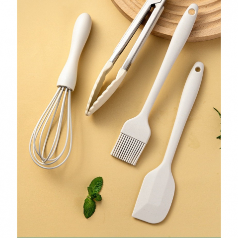 Set 6 ustensile de bucatarie, din silicon+inox, termorezistente, antiaderente, 23 x 13 x 3 cm, alb ivory [5]