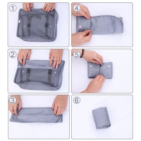 Set 8 huse organizare bagaj  material poliester, impermeabil, cu fermoar, pentru calatorii sau dulap, sac pentru pantofi inclus, pliabil, gri [4]