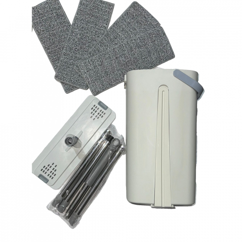 Set de curatenie, mop si galeata, capacitate 5.7 l, 4 rezerve microfibra incluse, plastic, utilizare umeda/uscata, stoarcere fara maini, albastru/alb [9]
