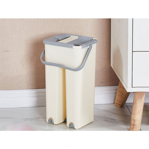 Set de curatenie mop si galeata, galeata 6 l, 2 rezerve microfibra incluse, design modern, pentru interior, material plastic, peri sintetici, plat, cu storcere, bej [1]