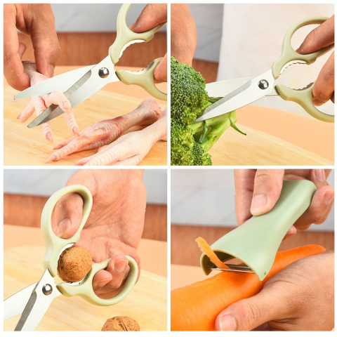 Set foarfeca pentru bucatarie  curatator legume tip suport, multifunctional, spargator nuci, material abs si otel inoxidabil, maner ergonomic, 16.8 x 7.8 x 1 cm, verde [7]