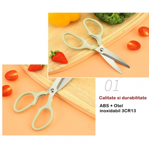 Set foarfeca pentru bucatarie  curatator legume tip suport, multifunctional, spargator nuci, material abs si otel inoxidabil, maner ergonomic, 16.8 x 7.8 x 1 cm, verde [5]