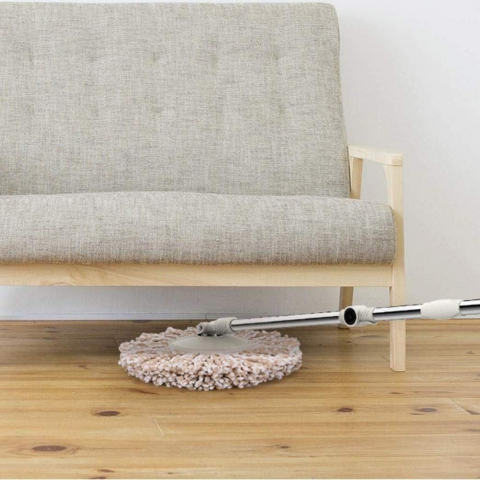 Set galeata si mop rotativ 360°, cu dubla actiune centrifuga, pentru uz casnic, maner din otel inoxidabil telescopic, 2 capte din bumbac, 46x27x29 cm, alb [5]