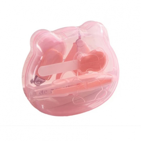 Îngrijire, transport și organizare pentru bebeluși și copii - Set ingrijire unghii pentru bebelusi, cutie de depozitare in forma de ursulet, 10 x 9.5 cm, roz