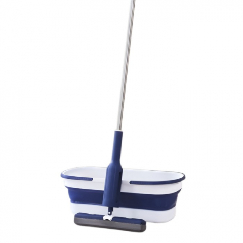 Promo rapid - Set mop telescopic cu galeata pliabila, albastru, 32 cm, maner reglabil 140 cm, sistem de stoarcere eficient