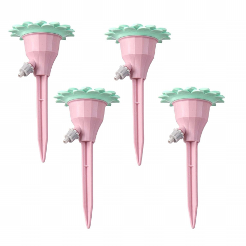 Maturi, Perii, Mopuri si Galeti - Set picuratoare cu valva pentru irigare design floare, viteza reglabila, fixare prin infigere, practic, 16.8 x 9 cm, roz
