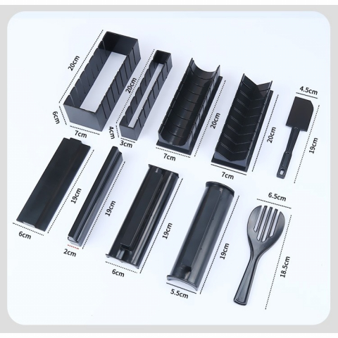 Set ustensile pentru facut sushi  10 piese, forma inima inclus, 3 forme clasice, extensibil, finisaj lucios, material abs, curatare usoara, negru [5]
