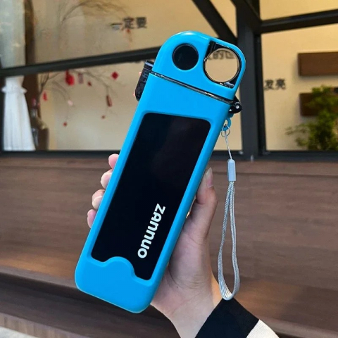 Sticla de apa pentru sport, 350 ml, cu pai si capac, 23x7x4.4 cm, buton de blocare, din pc, bleu [5]