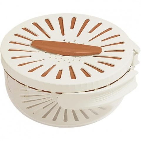 Ajutoare pentru gatit - Strecuratoare 2 in 1 pentru fructe si legume, cos de scurgere si cutie de depozitare, 15.5 x 8.3 cm, din pp, cu maner si capac, maro