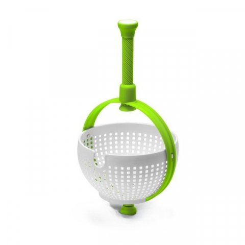 Ajutoare pentru gatit - Strecuratoare multifunctionala rotativa, cu maner, material abs, 22x12 cm, maner 18 cm, cu ventuza pentru prindere sigura, practic si usor de folosit, verde