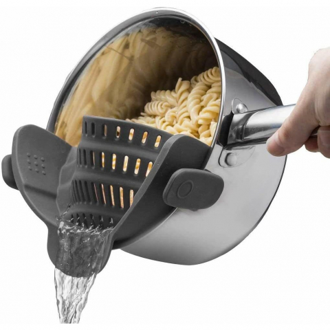 Ajutoare pentru gatit - Strecurator filtru pentru vase, din silicon rezistent la temperaturi inalte, universal, paste, legume, fructe, 23x12.5x6.7 cm, gri