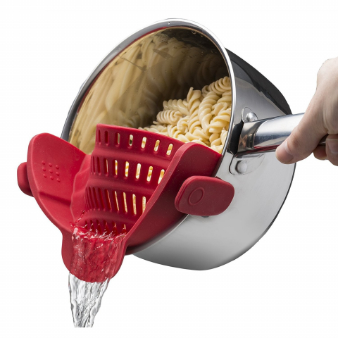 Ajutoare pentru gatit - Strecurator filtru pentru vase, din silicon rezistent la temperaturi inalte, universal, paste, legume, fructe, 23x12.5x6.7 cm rosu
