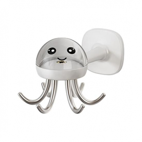 Accesorii organizare - Suport cuier pentru perete, model caracatita, adeziv, 10 x 8.5 cm, 6 brate, alb