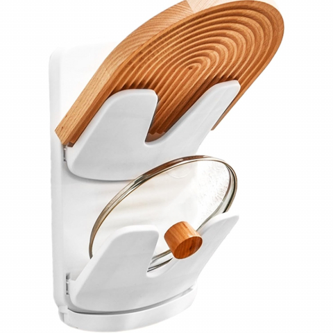 Accesorii și ustensile in bucatarie - Suport de bucatarie, pentru capace/tocatoare, din plastic, colectare apa scursa, montare fara perfoarare, 33.3 x 20.7 x 3.5 cm, alb