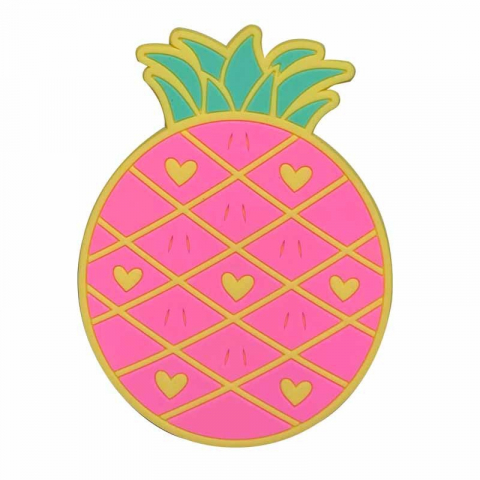Accesorii și ustensile in bucatarie - Suport pentru pahar, model ananas, din pvc, 12 x 9 cm, rezistent la caldura, roz