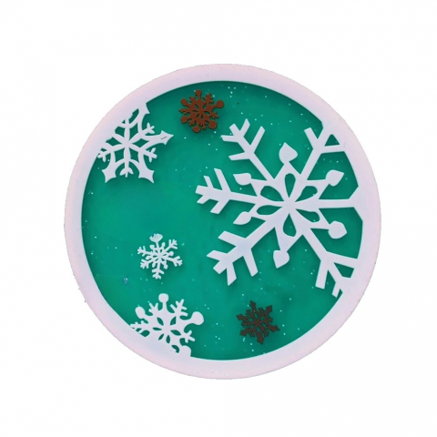 Organizatoare si accesorii pentru bucatarie - Suport pentru pahar, model fulg de nea, din pvc, 10 cm, rezistent la caldura, verde
