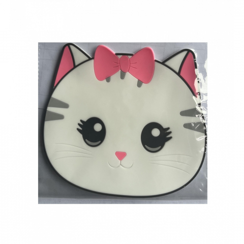 Accesorii și ustensile in bucatarie - Suport pentru pahar, model pisicuta, din pvc, 15.5 x 15.5 cm, rezistent la caldura, alb/roz