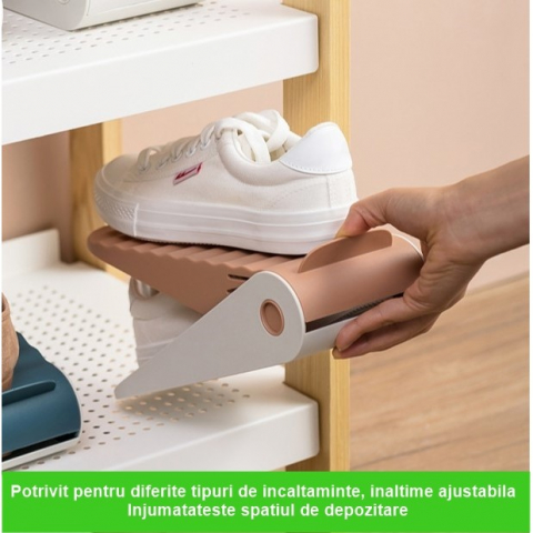 Suport pentru pantofi, cu două straturi, organizator, antiderapant și durabil, inălțime reglabilă, 25.5x11x7.5 cm, roz, 150 g [5]