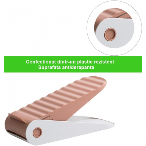 Suport pentru pantofi, cu două straturi, organizator, antiderapant și durabil, inălțime reglabilă, 25.5x11x7.5 cm, roz, 150 g [4]