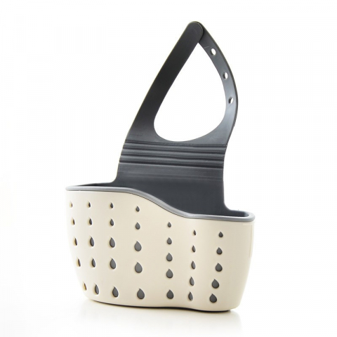 Accesorii și ustensile in bucatarie - Suport scurgere pentru burete si laveta de vase bucatarie, bej, curea reglabila, plastic flexibil, 15x 5x 20cm