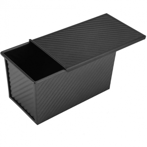 Promo rapid - Tava pentru paine, din otel carbon, 450 g, cu capac, antiaderenta, 21 x 11 x 11.5 cm, negru
