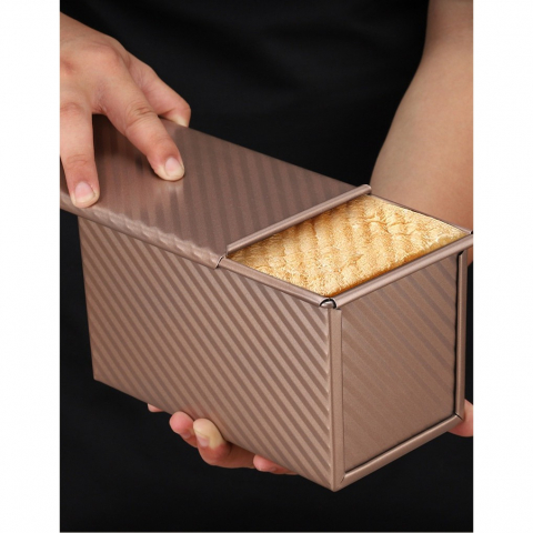 Tava pentru paine, din otel carbon, 450 g, cu capac, antiaderenta, 21 x 11 x 11.5 cm, roz auriu [4]