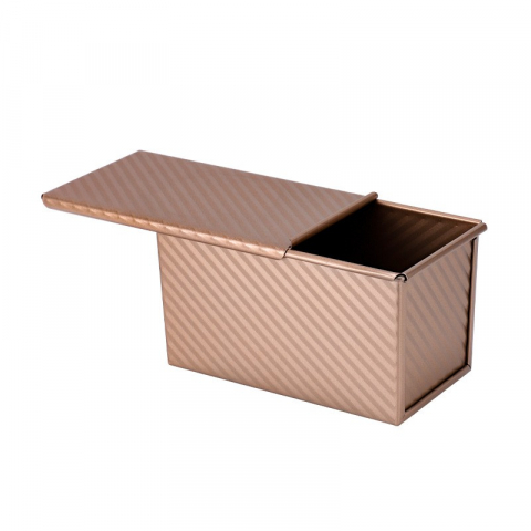 Organizatoare si accesorii pentru bucatarie - Tava pentru paine, din otel carbon, 450 g, cu capac, antiaderenta, 21 x 11 x 11.5 cm, roz auriu