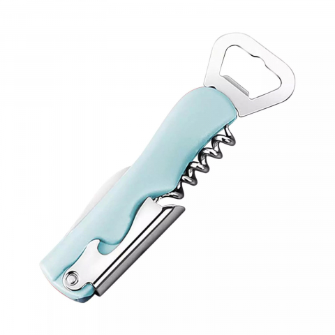Accesorii și ustensile in bucatarie - Tirbuson de sticle 4 in 1, desfacator de sticle multifunctional, din inox cu maner anti alunecare, 13.5 x 4 cm verde