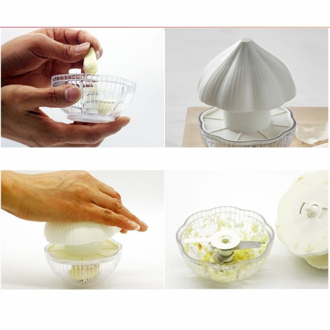 Tocator manual pentru usturoi, in forma de usturoi, cutite rezistente, utilizare prin apasare, material abs si inox, 9.5x9.5x9.3 cm, alb [5]