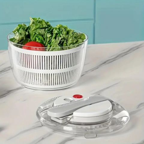 Uscator manual pentru salata si verdeturi, plastic, 16x15x21 cm, capacitate 3l, alb [2]