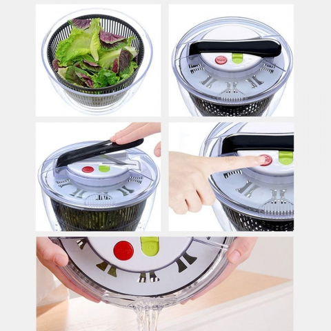 Uscator manual pentru salata si verdeturi, plastic, 20x20x25 cm, capacitate 5l, negru [5]
