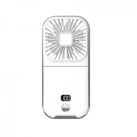 Ventilatoare - Ventilator portabil 3 in 1, de mana, de gat, de birou, 16.7 x 8 x 1.9 cm, 3 trepte de viteza, incarcare usb, pliabil, afisaj digital, suport telefon, alb