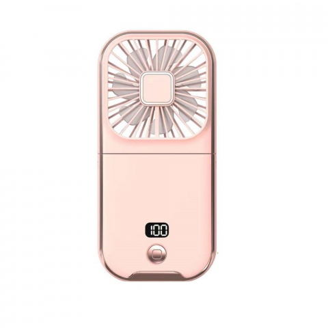 Ventilator portabil 3 in 1, de mana, de gat, de birou, 16.7 x 8 x 1.9 cm, 3 trepte de viteza, incarcare usb, pliabil, afisaj digital, suport telefon, roz [1]
