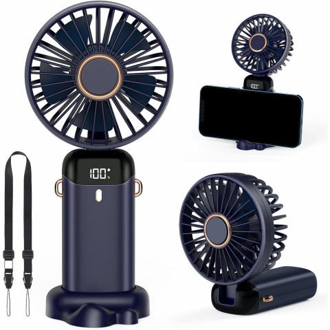 Ventilator ultra portabil cu aromaterapie, 3 in 1, de mana, de birou, de gat, 5 trepte de viteza, incarcare usb, autonomie 12h, pliabil, cu ecran lcd, albastru [1]