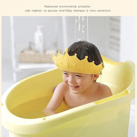 Viziera de protectie baie pentru copii, fippy, model coroana, dimensiune ajustabila, durabil, usor de curatat, impotriva samponului, pentru ochi si urechi, tpe+pp, galbena [4]